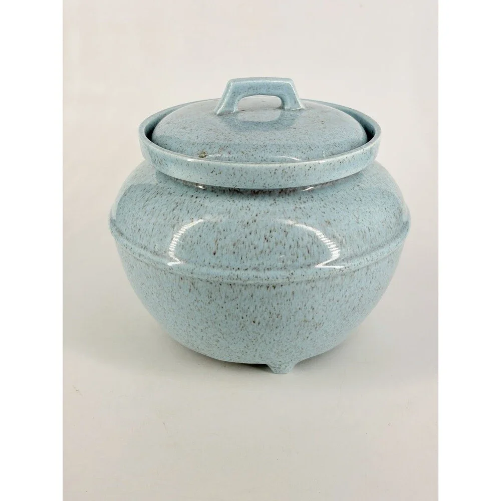 MCM California Pottery USA Tea Canister Vintage Ceramic Speckled Blue Footed